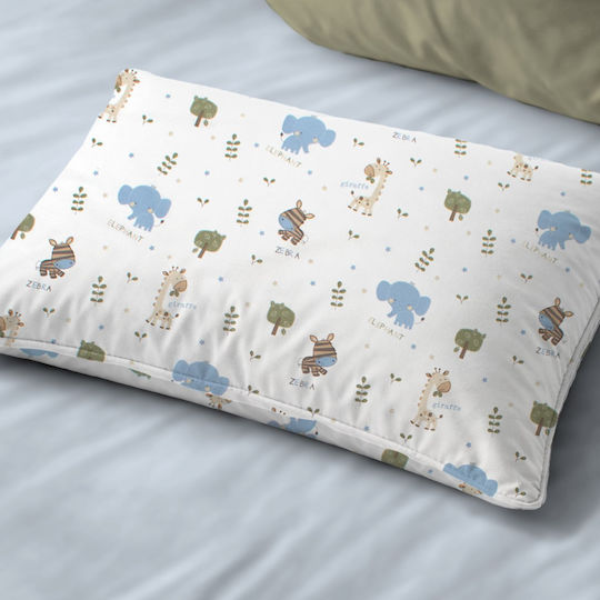 Dimcol Happy Safari 711 Fata De Pernă Pentru Copii Din 100% Bumbac 50x70cm Alb-Cer Albastru