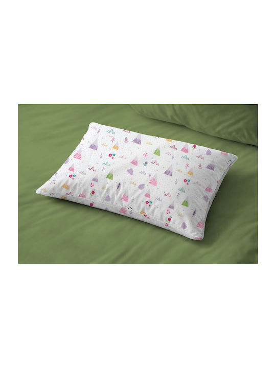 Dimcol Whimsical Mountainside 587 Kids Pillowcase Made of 100% Cotton 50x70cm White-Pastel Lilac