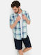Short Sleeve Cotton Shirt in Regular Fit Checked Blue