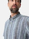 Short Sleeve Cotton Shirt in Regular Fit Striped Blue