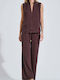 Women's High Waist Pantaloons with Rubber Band in Relaxed Fit Brown