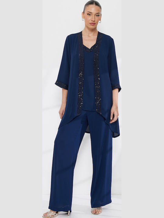 Damen Blaues Satz mit Paillettenhose