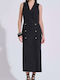 Sommer Midi Hemdkleid Wickel Schwarz