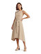 Sommer Midi Hemdkleid Beigefarbe