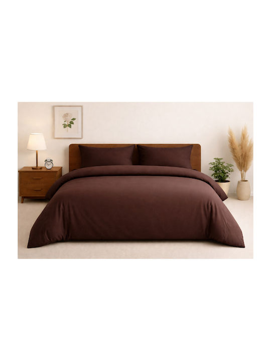Glossier Set Coverlets Double Cotton Brown 220x240cm 3 Pieces