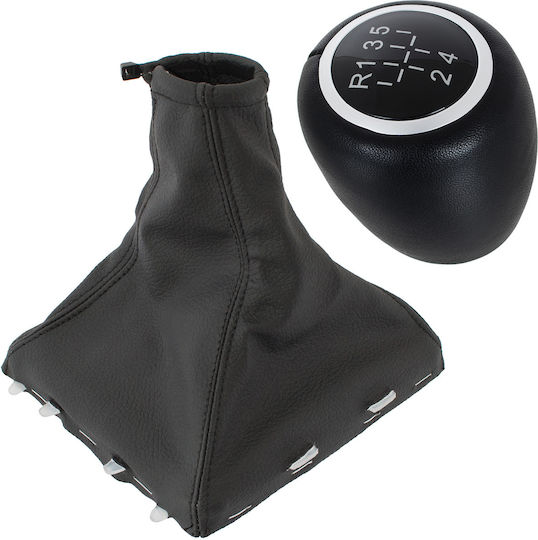 Opel Vectra C Fl 05-08 5-Gang Schwarzer Eco Leder Schaltknopf + Schaltknaufmanschette + Weißer Rahmen 2 Stück Set