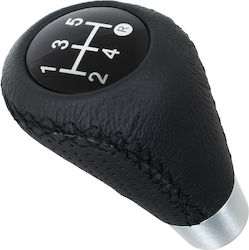 Universal Tuning Black Leather + Silver 5-speed Gear Shift Knob