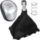 Ford Focus Mk3 11-14 Gear Shift Knob Black Eco Leather + Silver + Gaiter Frame 6 Speed