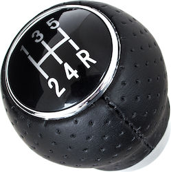 Universal Gear Shift Knob Black Leather + Chrome 5 Speeds