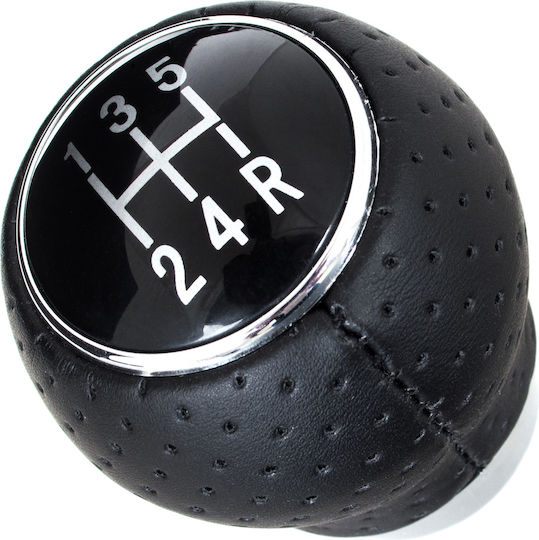 Universal Gear Shift Knob Black Leather + Chrome 5 Speeds