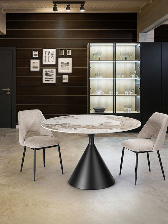 Pandora Round Dining Table with Marble Surface Black 120x120cm