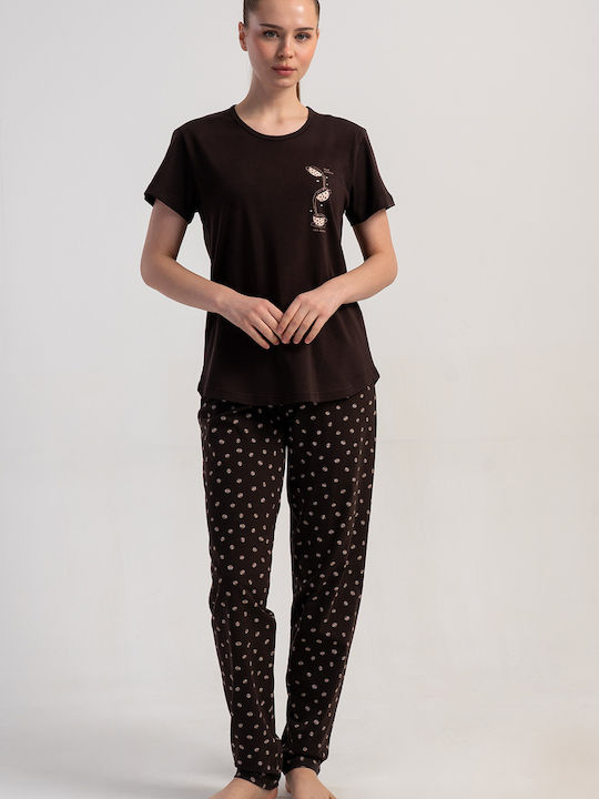 Vienetta Secret Summer Women's Brown Dark Pyjama Set