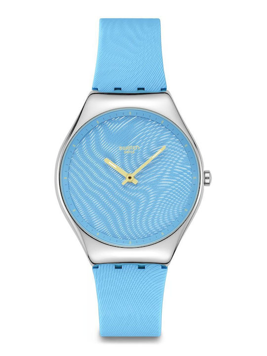 Swatch Γυναικείο Ρολόι Μπαταρίας με Μπλε Καουτσούκ Λουράκι
