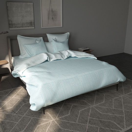 Charalambidis Textiles Knossos Super-Double Bed Sheets Set 240x260cm Light Blue 4 Pieces