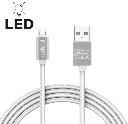 Cablu Micro USB 1m 1A Încărcare Transfer Date LED Anti-Încâlcire Telefoane Tablete Alb