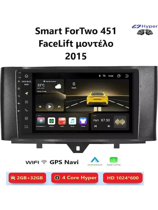 Auto-Audiosystem FürZwei Smart FürZwei 2015 Bluetooth USB Eingebautes Wi-Fi GPS Apple CarPlay Android Auto Mit 9 Zoll Touchscreen