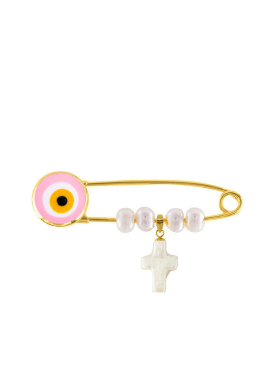 Margaritari Children's Safety Pin Charm From 18K Gold With Cross For Girl