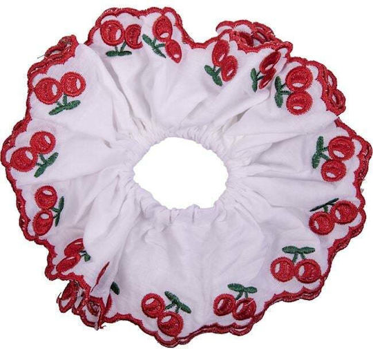 Chandelier Ластик За Коса Scrunchie Xl Бял Кереши 17cm
