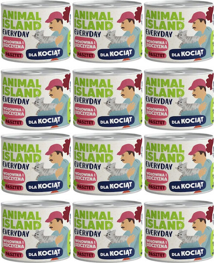 Animal Island Hrana Pentru Pisici Cu Carne De Vită, Carne, Ficat Și Somon 12x185gr