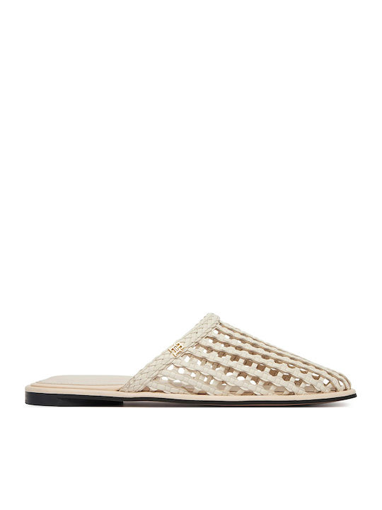 Tommy Hilfiger Flat Δερμάτινα Mules σε Μπεζ Χρώμα