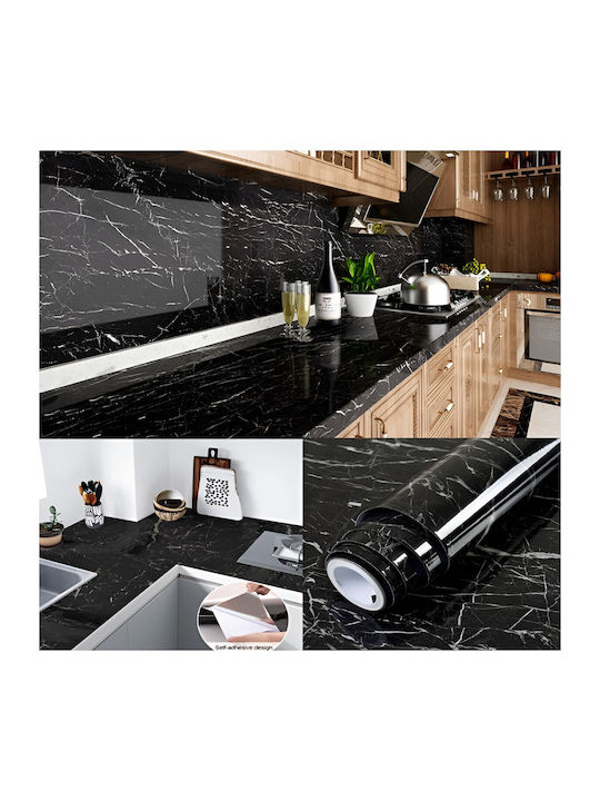 Self-adhesive Kitchen Wallpaper Flippy Marble Effect Roll Self-adhesive Film 40cmx100cm Black