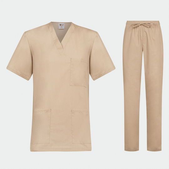 B-Well Cesare Unisex Σετ Ιατρικό Παντελόνι και Μπλούζα Μπεζ