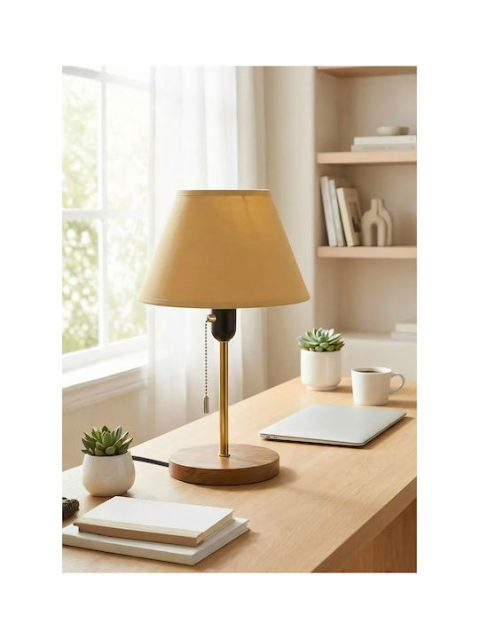 SteweHome Wooden Table Lamp for E27 Socket with Brown Shade and Base