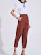 Damen Hochgeschnittenes Stoffhose in Karotte Passform Braun 10-060823-0-Braun-S