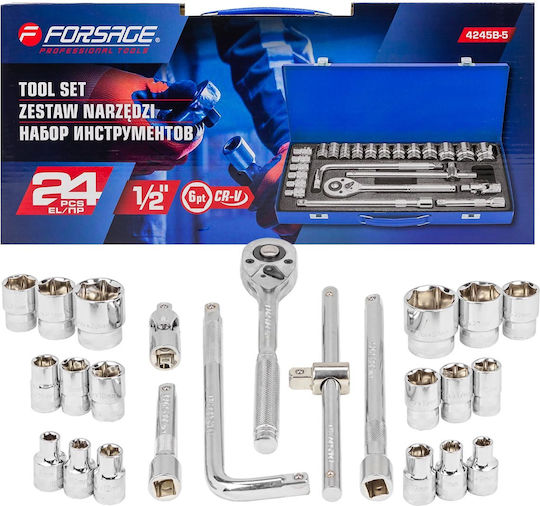 Forsage Ratschen- und Steckschlüssel-Set 1/2" 8-32mm Sechskant 24 Stück
