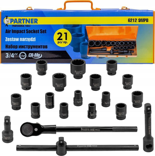 Partner Tool Set Impact Tool Set 3/4" 21 Pieces 12-Point 17-50mm