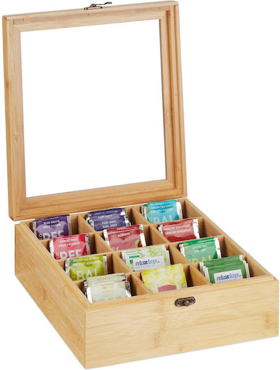 Relaxdays Caseta Pentru Ceai Cu Capac Din Lemn Bej 26.5x9.5x28.5cm