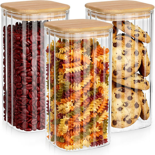 Vilde Set of 3 Glass Jars for Coffee Pasta Cereals with Lid Brown 1600ml