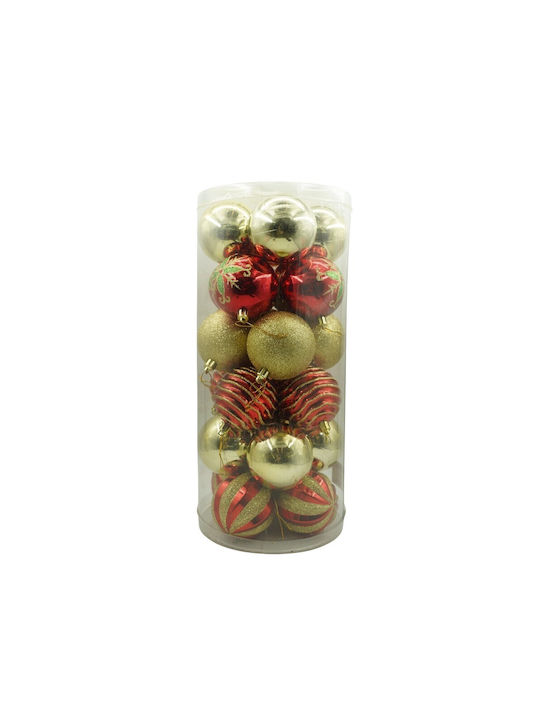 Set 24 Ornamente De Crăciun Pentru Brad Alista Home Glob Tip Roșu Aurit 7 Cm Diametru Plastic Sclipici Finisaj Cutie 16 Cm Lungime X 36 Cm Înălțime X 16 Cm Adâncime