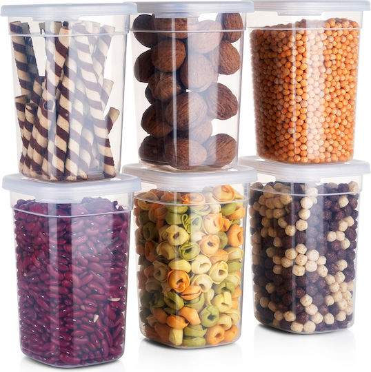 Vilde Set 6 Bucăți Vaze pentru Cafea / Paste / Cereale cu Capac Plastic Transparent 1000ml 6 Bucăți