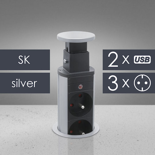 Alista Home Bandă de Alimentare cu 3 Prize cu USB-A și Cablu de 1.5m Argintiu