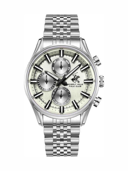 Beverly Hills Polo Club Men's Battery Watch with Silver Metal Bracelet