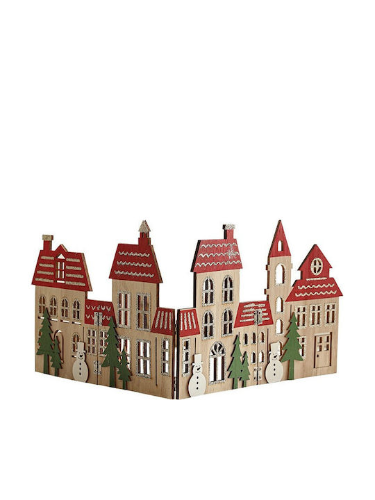 Decorațiune De Crăciun Model Sat De Crăciun Flippy Copac Stil European Pliabil Lemn 57 X 20 Cm Maro Roșu Natural