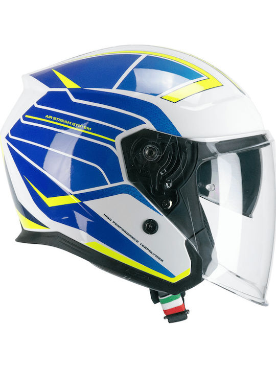 CGM 136S RNA Race Blue Yellow Fluo Κράνος Μηχανής Jet ECE 22.06 1400gr με Sunvisor