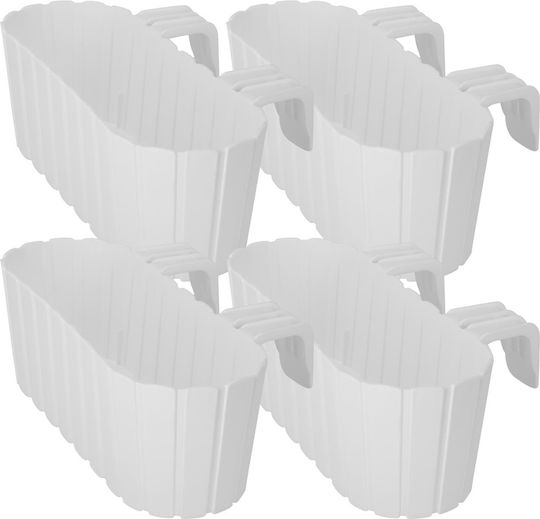Kotarbau Set 4 Ghivece De Flori Ovale Rustice Albe Pentru Balcon 400 Mm