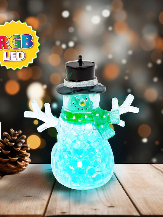 Коледна LED Декорация RGB Зелен Снежен Човек 9 см Многоцветен Батерии