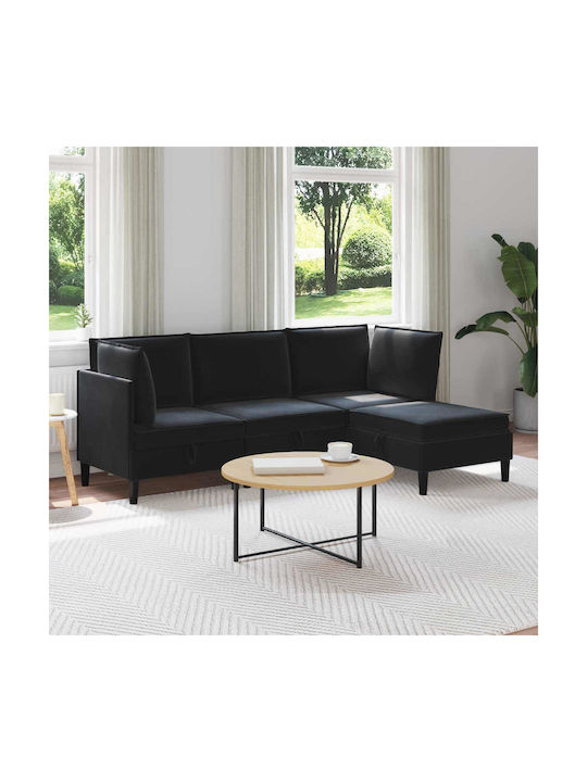 Ecksofa Samt mit Stauraum Schwarz 210x140x82cm