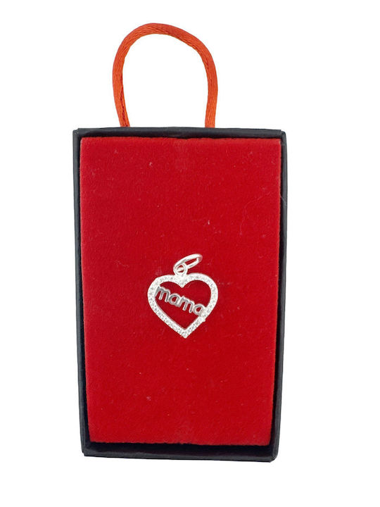 925 Silver Pendant Jolie Silver Women Mother In Heart Design Cubic Zirconia Stones 1.25 G 2 X 1 Cm Silver