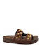 Leather Women's Flat Sandals Brown