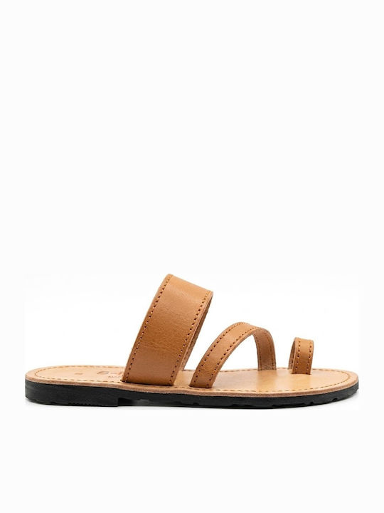 Leather Women's Flat Sandals Tabac Brown