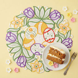 Easter Embroidered Table Mat Ø35 Cm Festive Table Decor Egg Flower Pattern Textile Mat