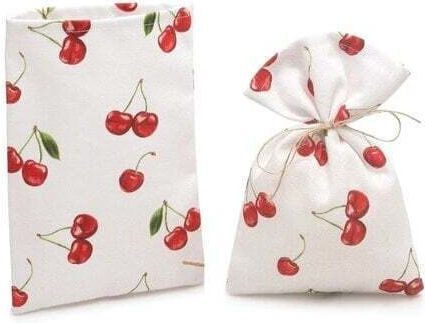 Fabric Pouch Printed Cherry Design Set of 5 Pieces 12x17cm
