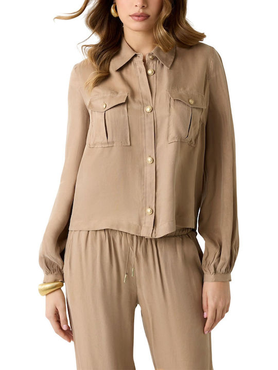 Guess Long Sleeve Women's Shirt Khaki