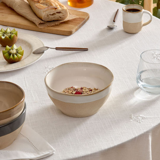 Round White Ceramic Serving Bowl with Diameter 15.3cm