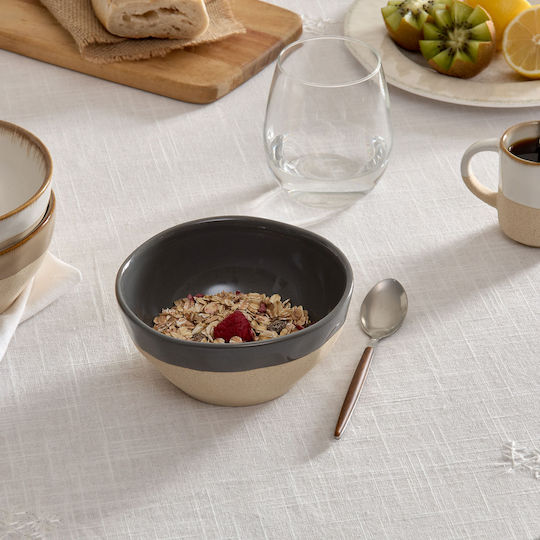 Round Gray Ceramic Serving Bowl with Diameter 15.3cm