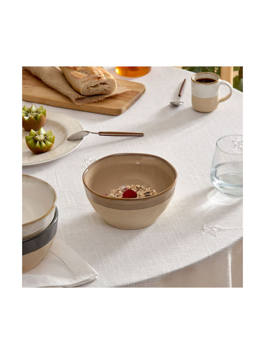 Round Ceramic Beige Serving Bowl with Diameter 15.3cm